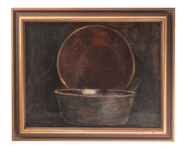 Still Life by Alfred Bryan Wall : Still Life by Alfred Bryan Wall Alfred Bryan Wall (American, 1872-1937). Oil on canvas. A still life with two bowls. Signed l.r.; biographical label on verso; 15.5 x 19.5 in. (sight).