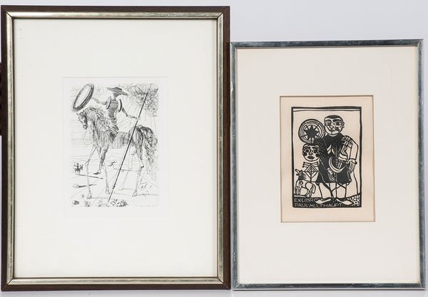 Don Quixote Etching, after Salvador Dali and Heinrich: Don Quixote Etching, after Salvador Dali and Heinrich Campendonk Woodcut An etching of Don Quixote, after Salvador Dali and a woodcut print by Heinrich Campendonk (German, 1889- 1957) reading Ex