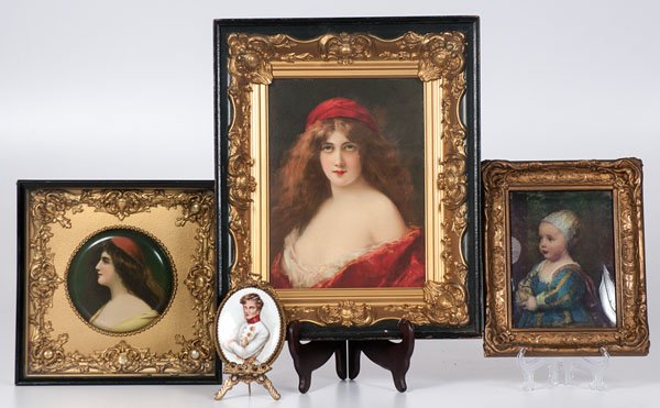 Group of Continental Plaques and Miniature : Group of Continental Plaques and Miniature Continental, late 19th-early 20th century. A group of three printed works, meant to appear as plaques, in shadow box frames, as well as a 19th century Fren
