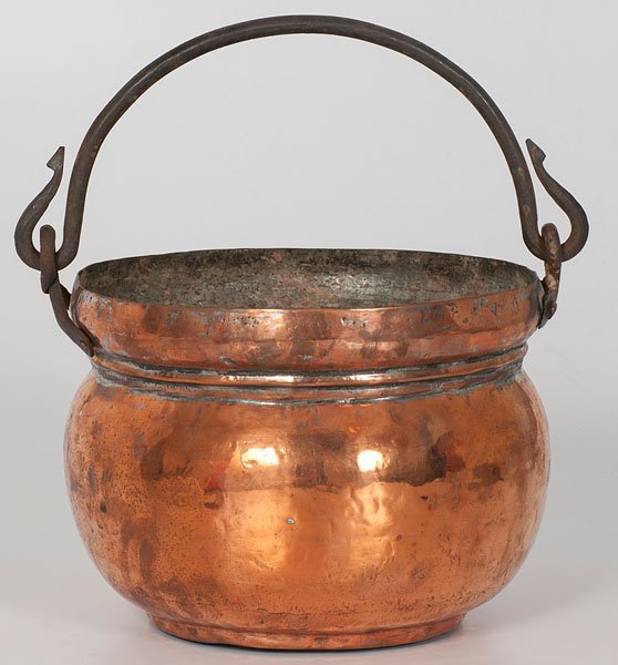 Copper Bucket : Copper Bucket A copper bucket with wrought iron swing handle; ht. 8, dia. 10.5 in.