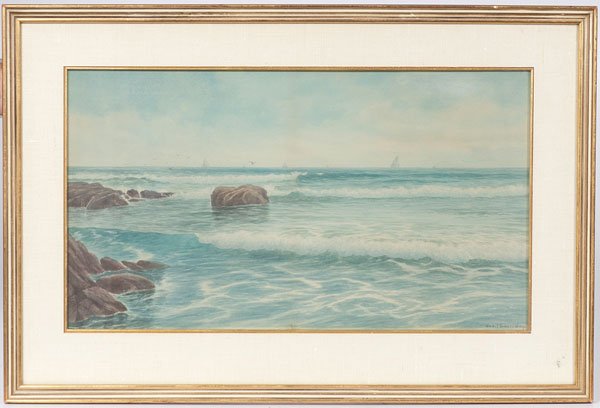 Marine Scene by George Howell Gay : Marine Scene by George Howell Gay George Howell Gay (American, 1858-1931). Watercolor on paper, signed l.r.; 12 x 21.5 in. (sight).