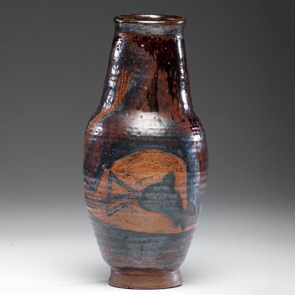 T. Sam Haile (1909-1948; Britain) : T. Sam Haile (1909-1948; Britain) Exceptional Honey Colored Vase Glazed earthenware; ht. 12, dia. 4.5 in. Sam Haile was born in London in 1909 and studied at the Clapham School of Art and at the