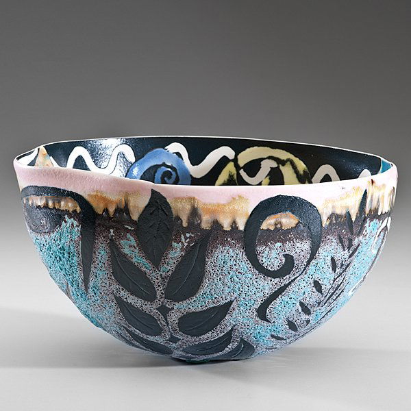 Phillip Maberry (1951; USA) : Phillip Maberry (1951; USA) Gloriously Decorated Early Bowl ca 1982 Glazed porcelain; ht. 6.75, dia. 12.25 in. Maberry, ceramic sculptor and installation artist, currently living and working in t