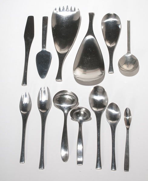 Jens Quistgaard for Dansk, "Odin" Flatwear : Jens Quistgaard for Dansk, "Odin" Flatwear German, 20th century. A partial stainless steel flatwear set designed by Jens Quistgaard for Dansk. Includes 12 knives, 7 spoons, 4 soup spoons, 10 forks,