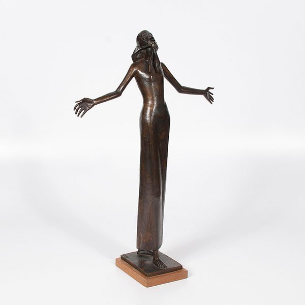 Francois Brochet Bronze Sculpture : Francois Brochet Bronze Sculpture Francois Brochet, French Sculptor (1925-2001), bronze, titled Le Cri (The Cry) depicting a woman with outstretched arms, looking upward, crying out. Marked on base