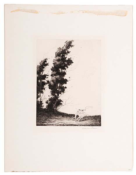 Woodland Nymphs by Warren Davis : Woodland Nymphs by Warren Davis Warren Davis (American, 1865-1928). Etching and drypoint on paper, depicting woodland nymphs in a forest, signed in l.r. margina and with original mat; 7.75 x 5.75