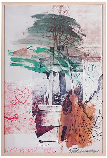 Earth Day 1990 Oversized Poster, Hand Signed by Robert: Earth Day 1990 Oversized Poster, Hand Signed by Robert Rauschenberg Robert Rauschenberg (American, 1925-2008). A poster reproduction of Robert Rauschenberg's 1990 Earth Day lithograph, edition of