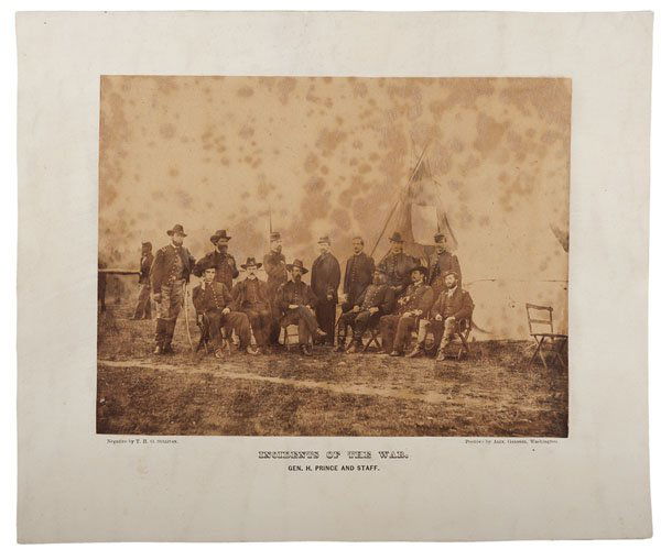 Alexander Gardner Albumen Photograph of Gen. H. Prince: Alexander Gardner Albumen Photograph of Gen. H. Prince and Staff Albumen photograph, 6.75 x 9 in., on 10 x 12 in. mount with the imprinted title Gen. H. Prince and Staff, credit for the negative t