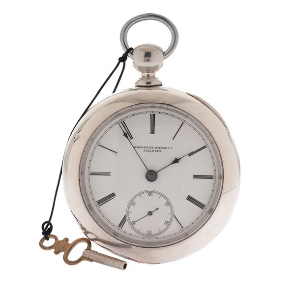 Rockford Watch Company Open-Face Pocket Watch Ca. 1876 : Rockford Watch Company open-face pocket watch, ca 1876. Rockford Watch Co. movement signed 99111. Rockford, Illinois. Size 18 nine jewel movement. Full plate, compensated balance, safety pinion. Duebe