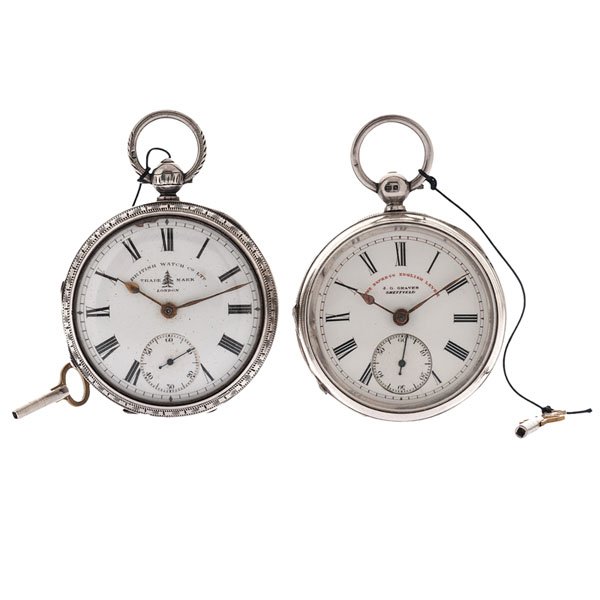 English Open-Face Pocket Watches : British Watch Co. open-face pocket watch. Warranted English lever movement number 741937. W.E. case number 740522. Silver hallmark. Birmingham, 1918. "John Carnie" engraved on dust cover. White porcel