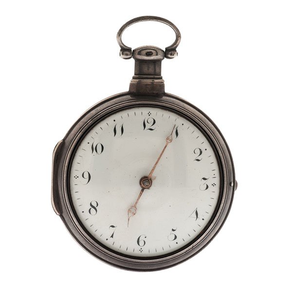 D. Edmonds Paired-Case Fusee Pocket Watch : A sterling silver paired-case pocket watch, ca 1790. Signed D. Edmonds No. 3482 on the dust cover and movement. Size 18. Swing-out case. Chain-driven fusee with verge escapement. Key-wind and -set. Ha