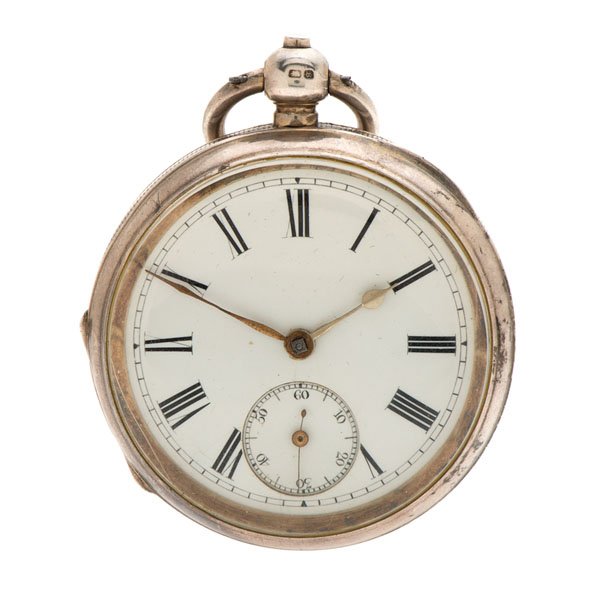 William Ehrhardt Open-Face Pocket Watch : A William Ehrhardt, London, open-face silver pocket watch. Case marked W.E., an anchor in a shield, a lion facing left and an upper case S. White porcelain dial with countersunk sub-seconds dial. Case