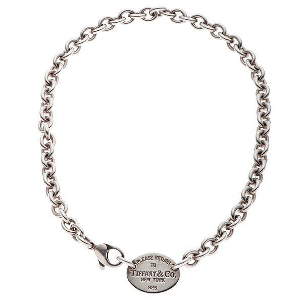 Tiffany & Co. "Return To Tiffany" Choker Length: A Tiffany & Co. sterling silver choker length necklace with an oval "Return To Tiffany" at the clasp. 33.8 dwt. 15.5"