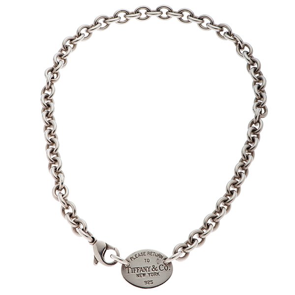 Tiffany & Co. "Return To Tiffany" Choker Length: A Tiffany & Co. sterling silver choker length necklace with an oval "Return To Tiffany" at the clasp. 33.8 dwt. 15.5"