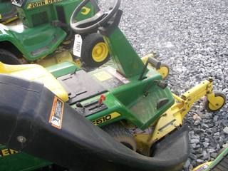 John Deere 510 Front Cut tractor mower 110 hrs.: JD F-520 Front Cut mower with bagger system, hydrostatic transmission, 38" Deck, and 114 hours, very nice tractor. Tag # 17624 This is an auction to be held on our premises, on Monday October 9th, sta