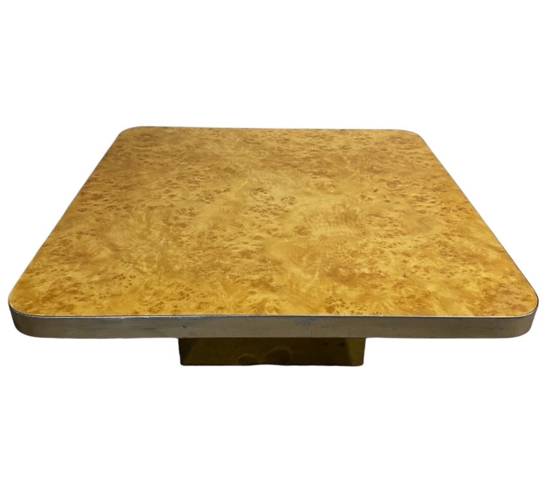 Burlwood Coffee Table with Brass Trim, 1970s (1 of 5)