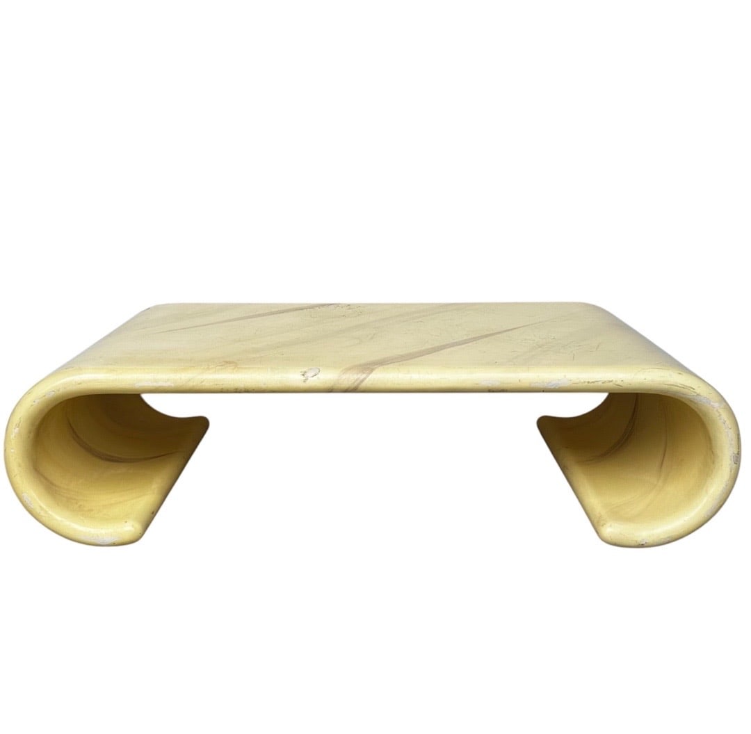 Style of Karl Springer, Faux Goat Skin Scroll Coffee Table (1 of 5)