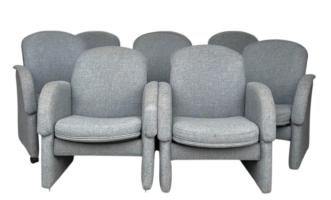 Chromcraft, Side/Arm Lounge Chairs: Experience the refined elegance of the Chromcraft Side/Arm Lounge Chairs, a remarkable set of six meticulously designed grey chairs that seamlessly combine comfort and sophistication. Each chair featu