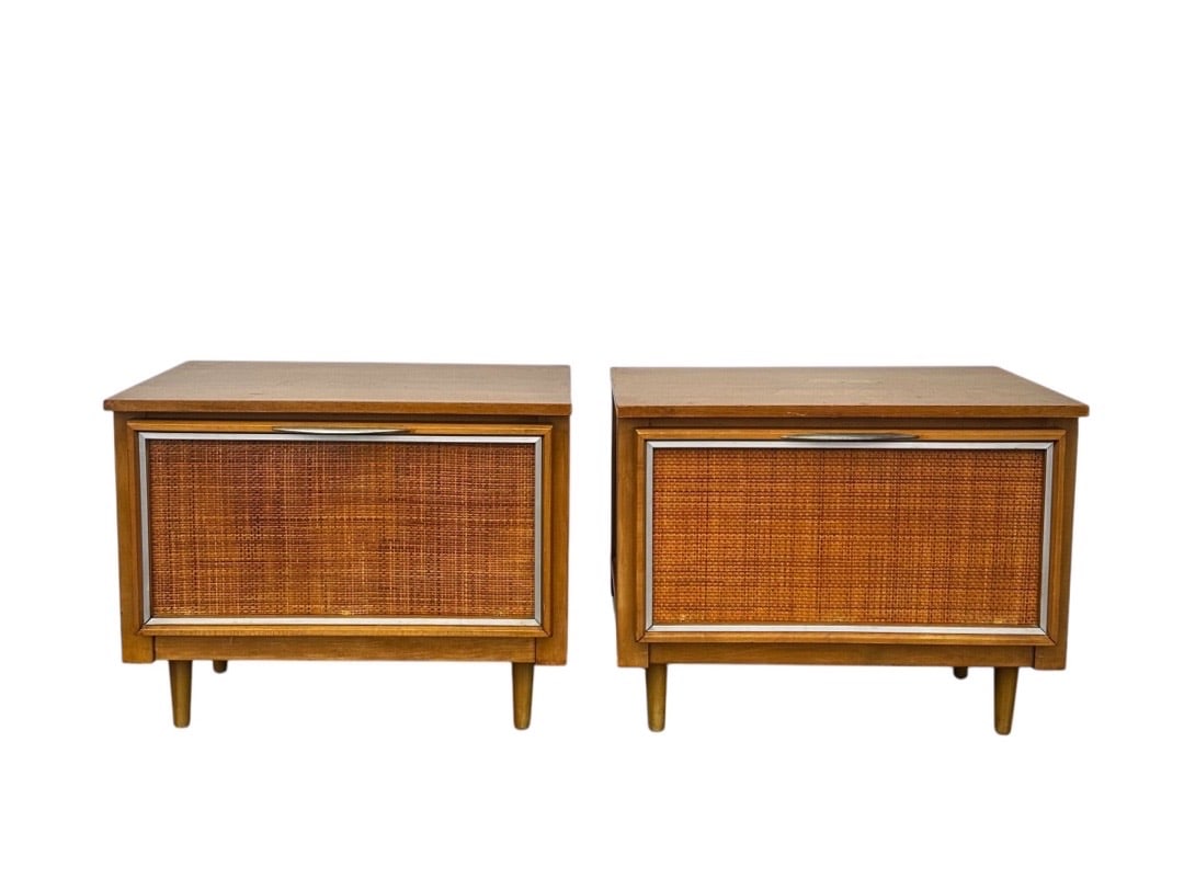 Founders Furniture, Mid-Century Walnut and Cane Nightstands/Side Tables (1 of 7)