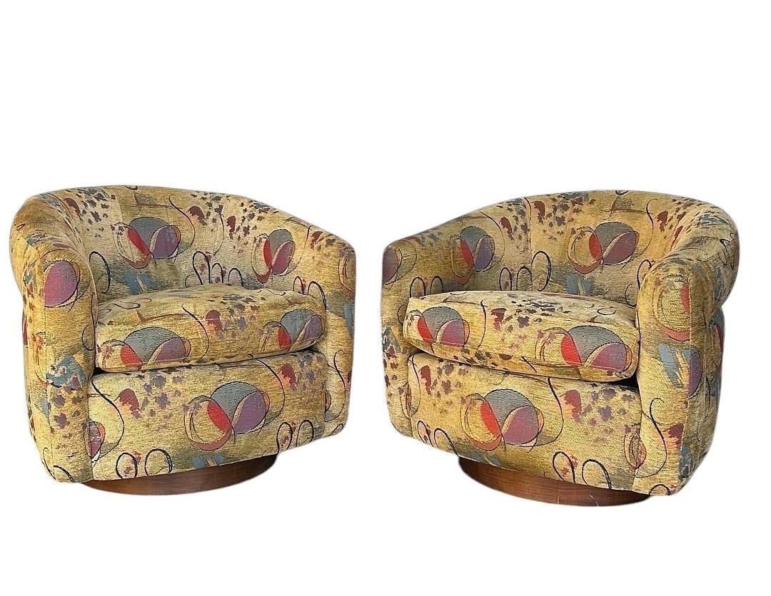 Milo Baughman Swivel Lounge Chairs on Walnut Plinth Base, 1960's (1 of 6)