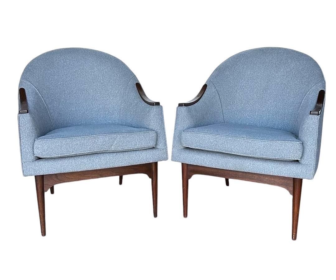 Style of Jens Risom Mid Century Walnut Armchairs, 1960's (1 of 6)