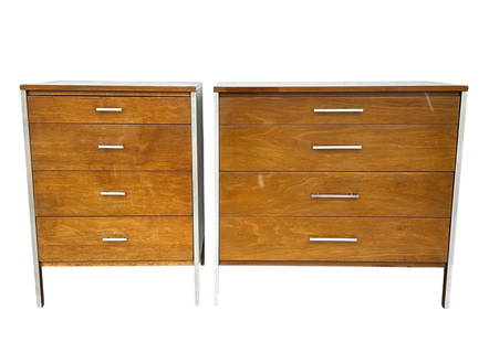 Paul McCobb for Calvin Furniture, 4-Drawer Walnut Dressers: Paul McCobb for Calvin Furniture, 4-Drawer Walnut Dressers. Large: 34”H x 36”W x 18”D Small 34”H x 24.75”W x 18”D