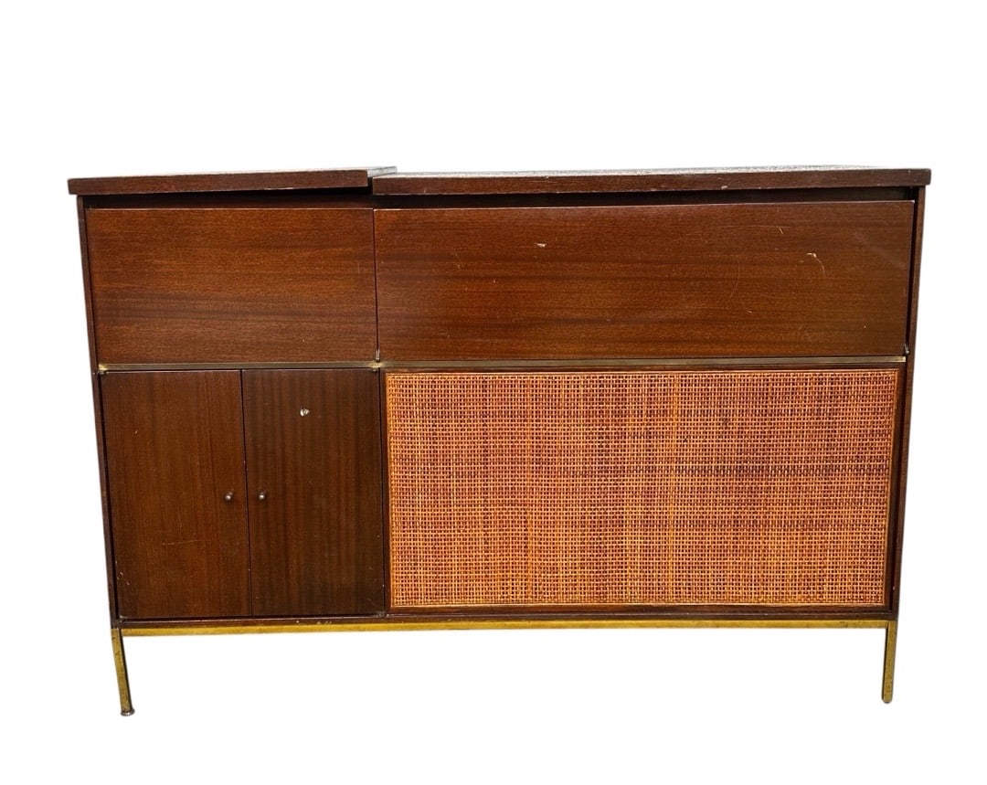 Paul McCobb for Bell and Howell, Mid-Century Walnut and Cane Stereo Console (1 of 8)