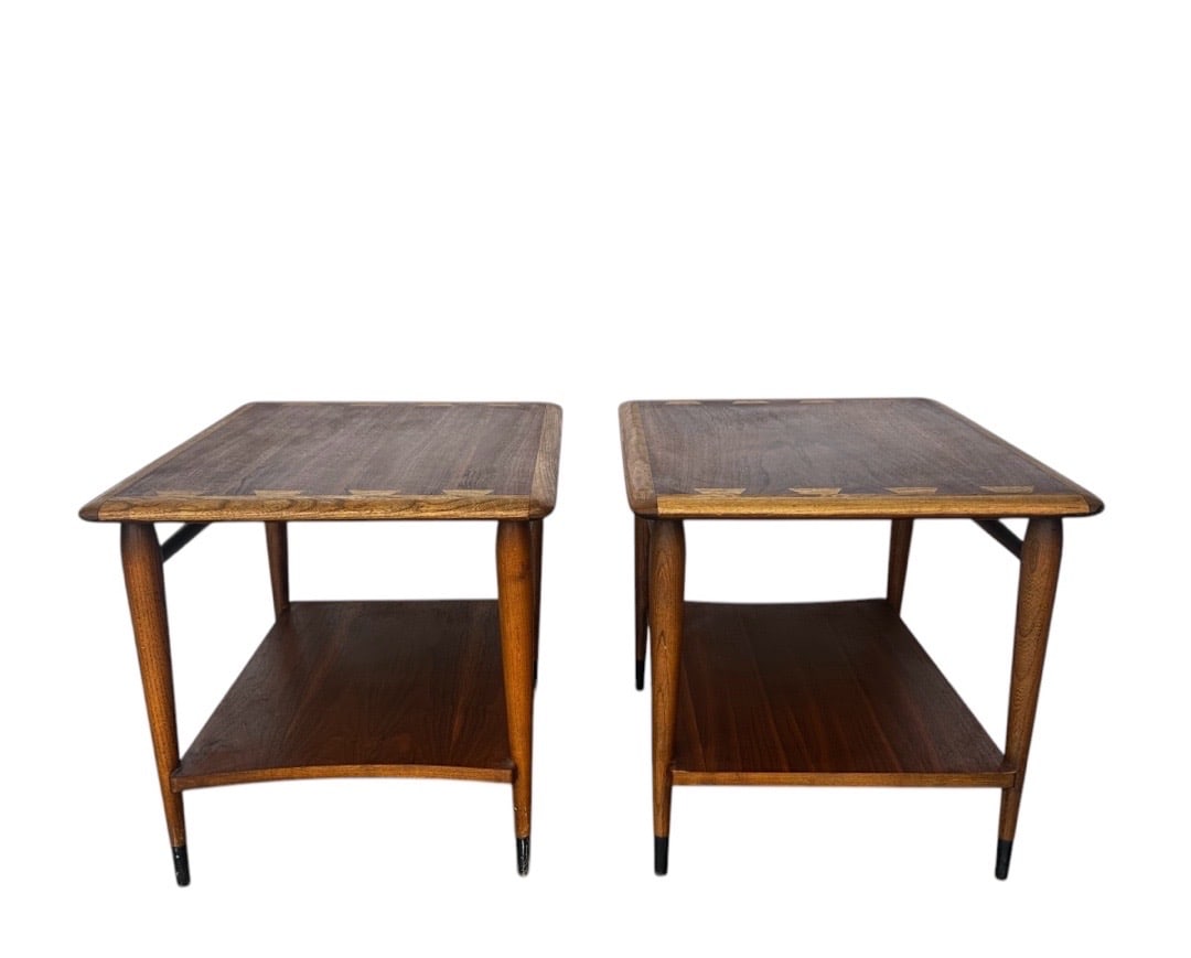 Lane, Style Number '900-05' Mid-Century Walnut 2-Tier Side/End Tables: Lane, Style Number '900-05' Mid-Century Walnut 2-Tier Side/End Tables. 20"H x 28"W x 21"D