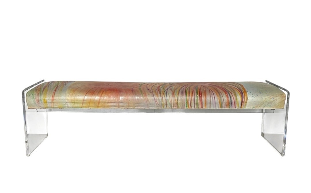 Post-Modern Style, Bench w/ Lucite Legs: Post-Modern Style, Bench w/ Lucite Legs. 19”H x 72”W x 18”D