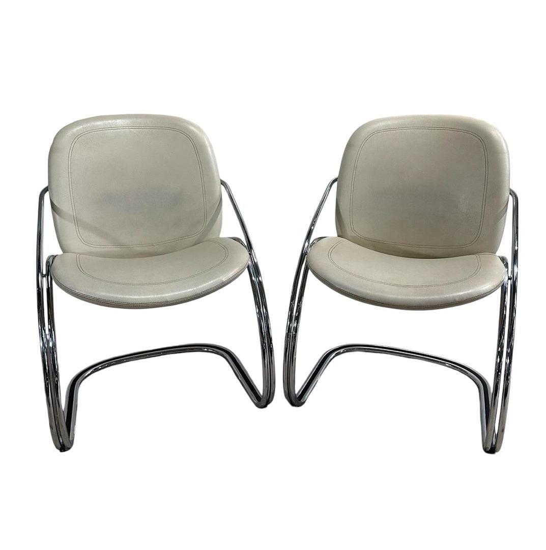 Gastone Rinaldi for RIMA, Italian Leather and Chrome Side Chairs, Italy, 1970s: Gastone Rinaldi for RIMA, Italian Leather and Chrome Side Chairs, Italy, 1970s. 31”H x 21.75”L x 19”W Seat: 18”H x 18”D