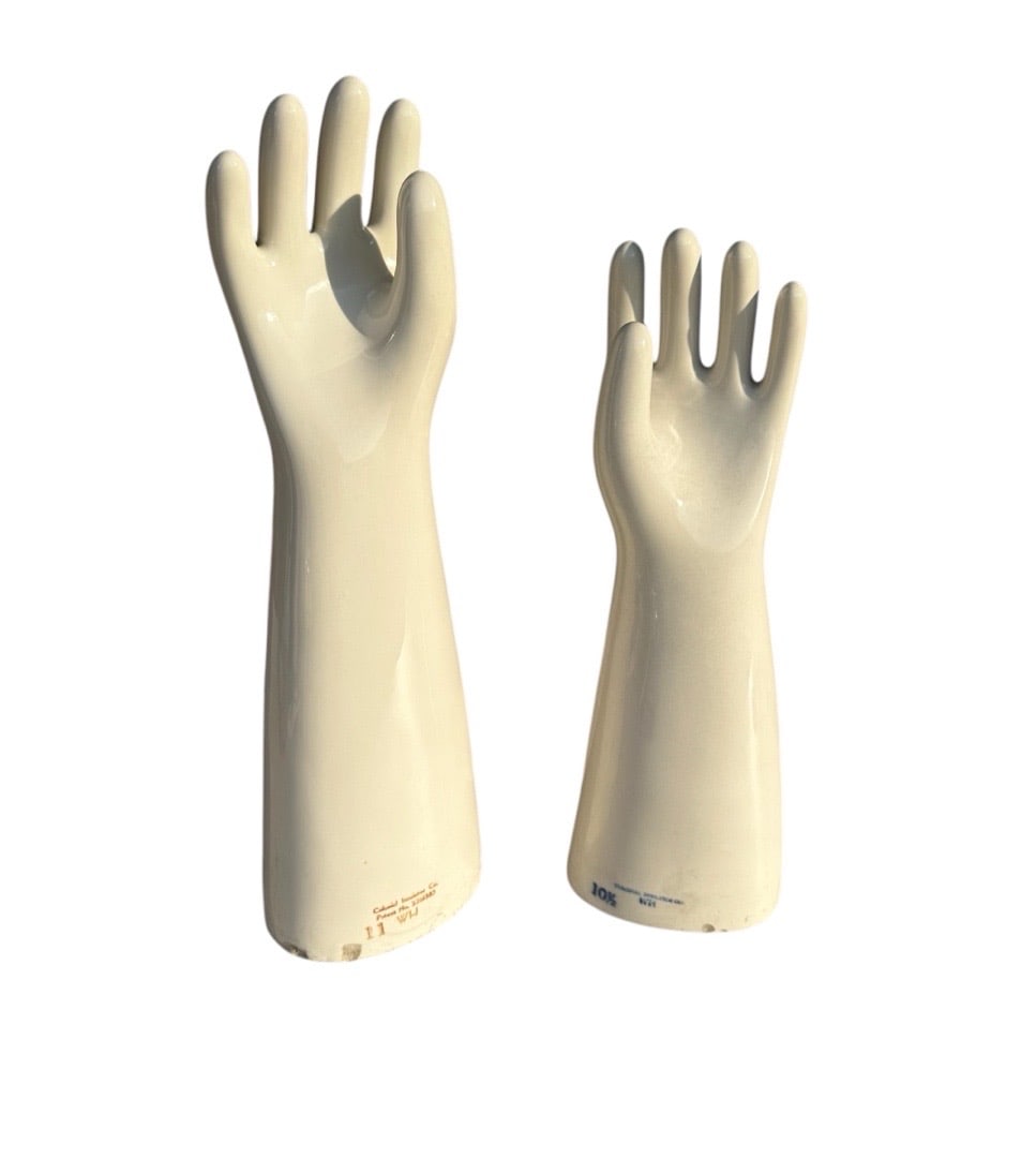 Colonial Insulator Co., Ceramic Mannequin Glove Display, 1950s: Colonial Insulator Co., Ceramic Mannequin Glove Display, 1950s. Large 22 6.75 4.75 Small 19 6.5 4.5