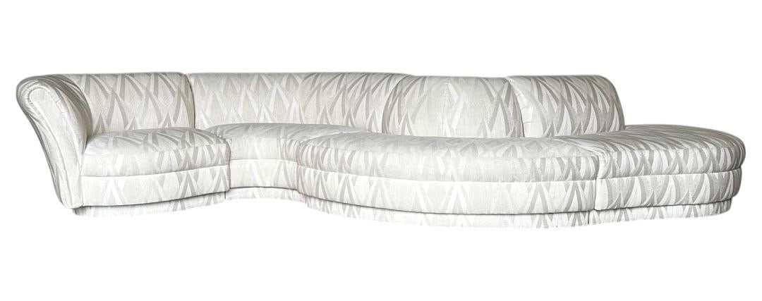 Style of Vladimir Kagan, Serpentine Sectional w/ Geometric Pattern: Style of Vladimir Kagan, Serpentine Sectional w/ Geometric Pattern. 31”H x 173”W x 74”D