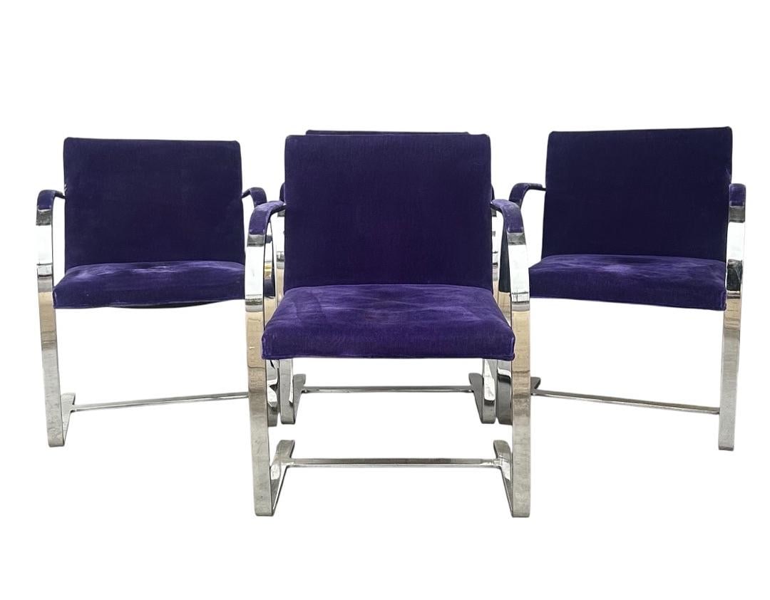 Mies Van Der Rohe For Knoll, Stainless Steel Brno Chairs in Purple Velvet, 1970s: Mies Van Der Rohe For Knoll, Stainless Steel Brno Chairs in Purple Velvet, 1970s. 30”H x 23”W x 23”D Seat: 17.5”H x 17”D