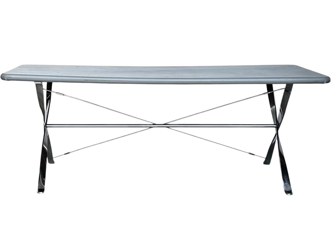 Ward Bennett, Chrome and Leather X-Base Desk/Dining Table, 1970s: Ward Bennett, Chrome and Leather X-Base Desk/Dining Table, 1970s. 28.5”H x 78”W x 36”D