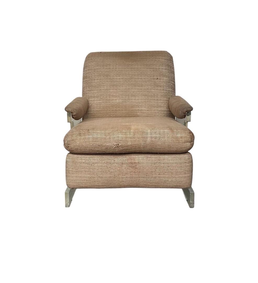 Vladimir Kagan, Reclining Chair w/ Lucite Arms: Vladimir Kagan, Reclining Chair w/ Lucite Arms. 33”H x 29”W x 29”D Seat: 19”H x 21.5”D