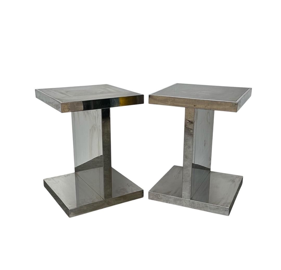 Decca Chrome I-Beam Side Tables: Decca Chrome I-Beam Side Tables. 24”H x 18”W x 18”D