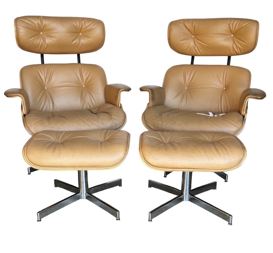 Plycraft, Lounge Chairs & Ottomans: Plycraft, Lounge Chairs & Ottomans. 41"H x 34"W x 21"D Seat: 17"H x 20"D