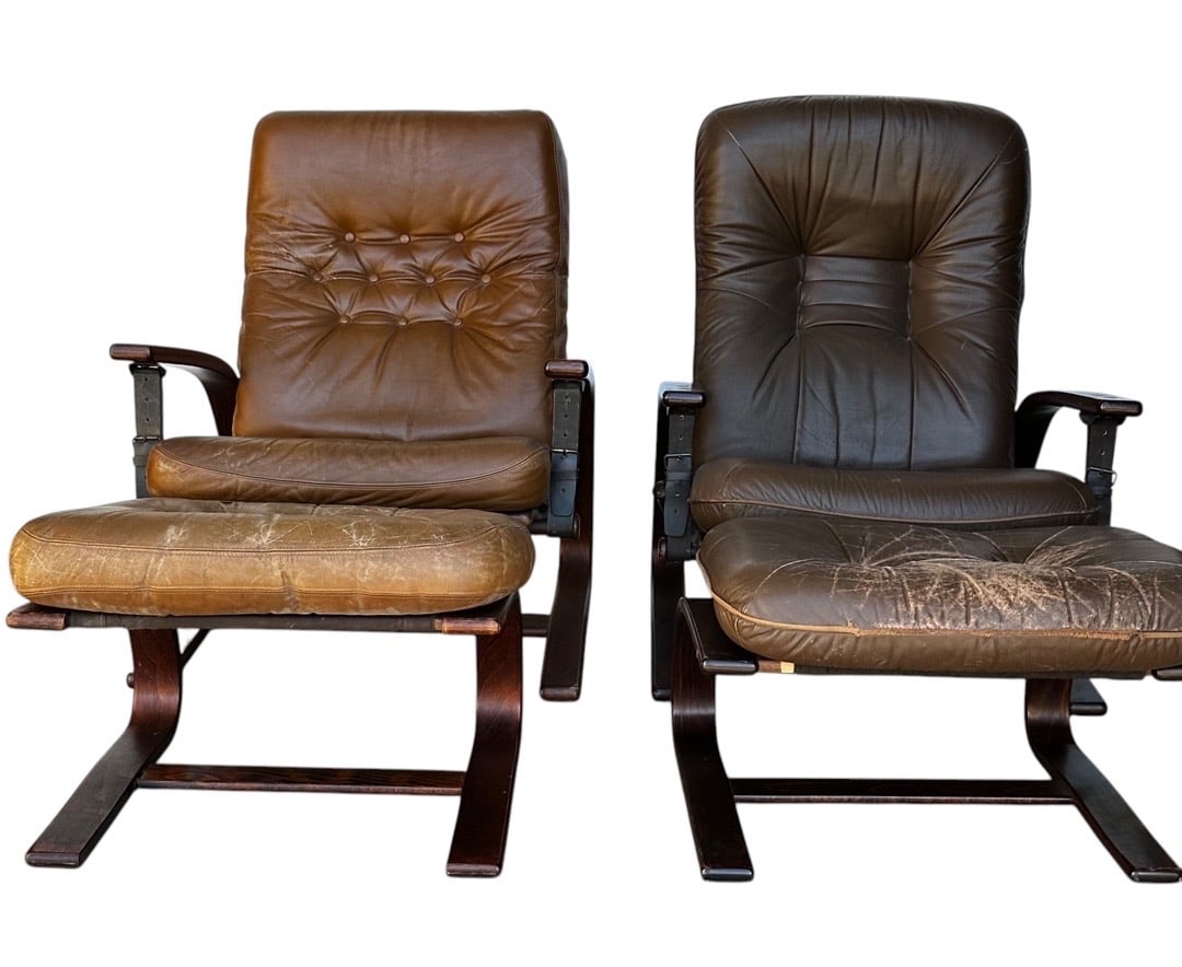 Westnofa, Bentwood and Leather Lounge Chair Ottoman, Norway: Westnofa, Bentwood and Leather Lounge Chair Ottoman, Norway. 34”H x 31”L x 32”W Seat: 17.5”H x 21.5”D