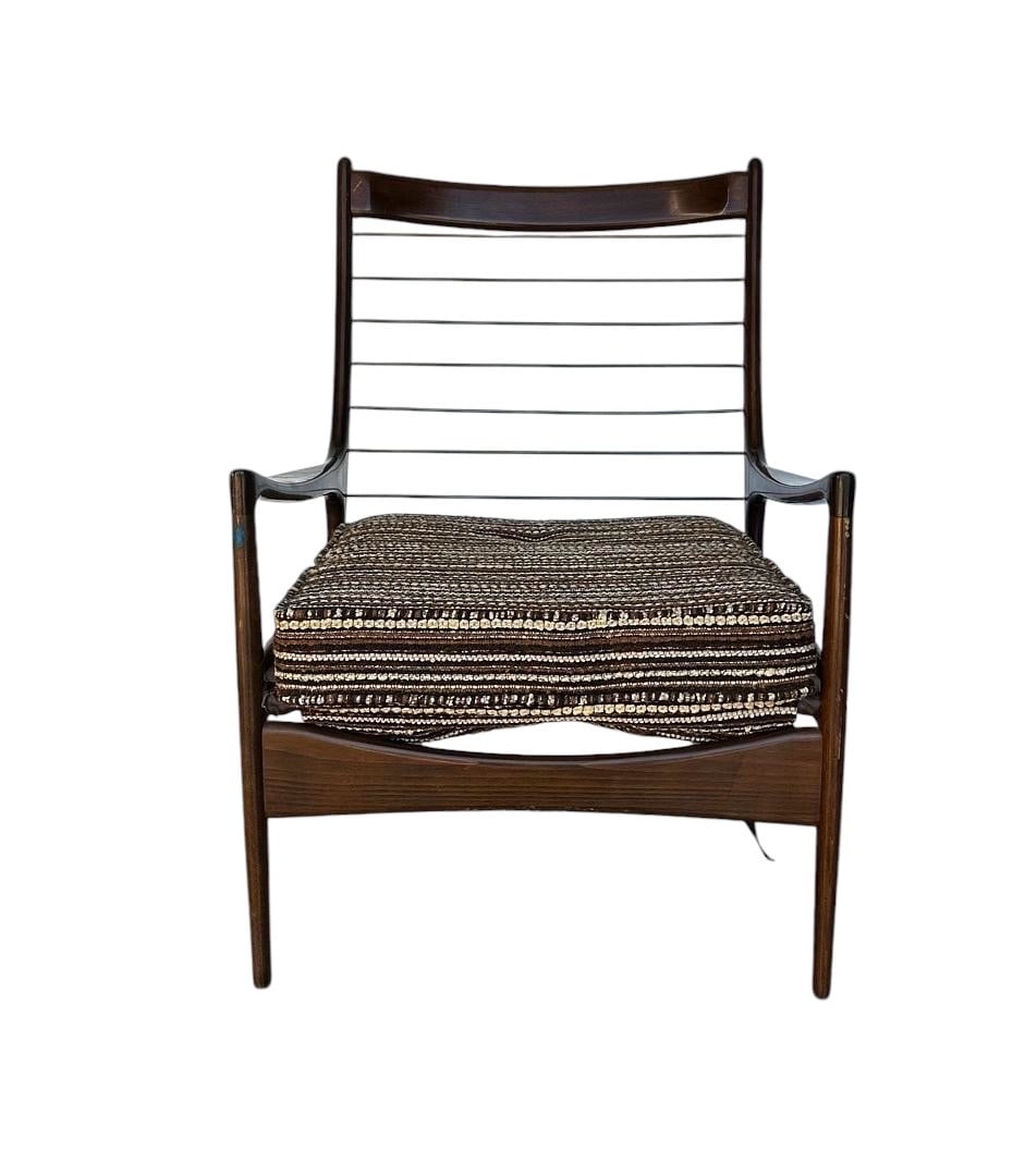 Ib Kofod-Larsen for Selig, Mid-Century Walnut High Back Lounge Chair, Denmark, 1960s: Ib Kofod-Larsen for Selig, Mid-Century Walnut High Back Lounge Chair, Denmark, 1960s. 43.5”H x 30”W x 33”D Seat: 18”H x 24”D