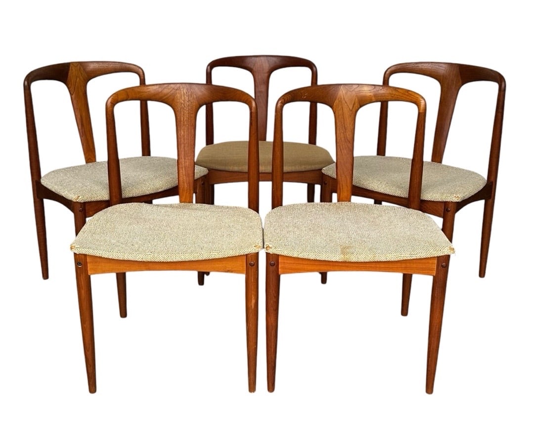 Johannes Andersen for Uldum Møbelfabrik, Mid-Century Teak Juliane Chairs: Johannes Andersen for Uldum Møbelfabrik, Mid-Century Teak Juliane Chairs. 30.5"H x 19.5"W x 17"D Seat: 17.5"H x 16"D