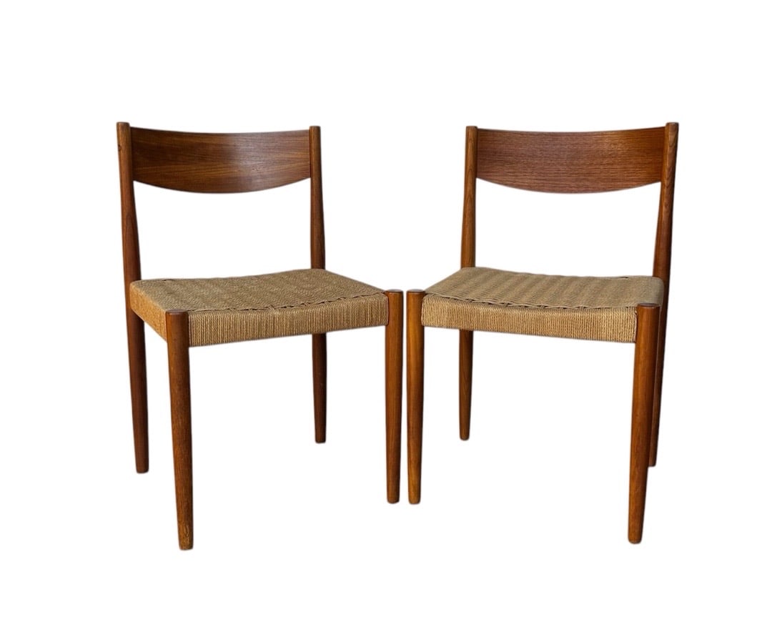 Attributed to Poul Volther for Frem Röjle, Rattan and Teak Dining Chairs: Attributed to Poul Volther for Frem Röjle, Rattan and Teak Dining Chairs. 29.5"H x 17.5"W x 16.5"D Seat: 17"H x 16.5"D