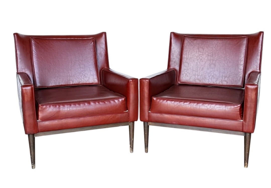 Paul McCobb, Leather Lounge Chairs: Paul McCobb, Leather Lounge Chairs. 32.5"H x 29.5"W x 36"D Seat: 16.5"H x 20.5"D