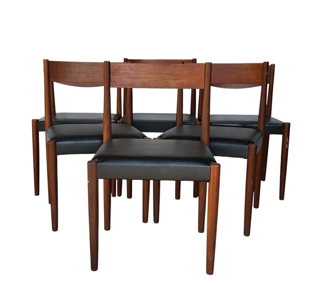 Frem Røjle, Mid-Century Leather Dining Chairs, Denmark: Frem Røjle, Mid-Century Leather Dining Chairs, Denmark. 31”H x 17”W x 18.25”D Seat: 18”H x 18”D