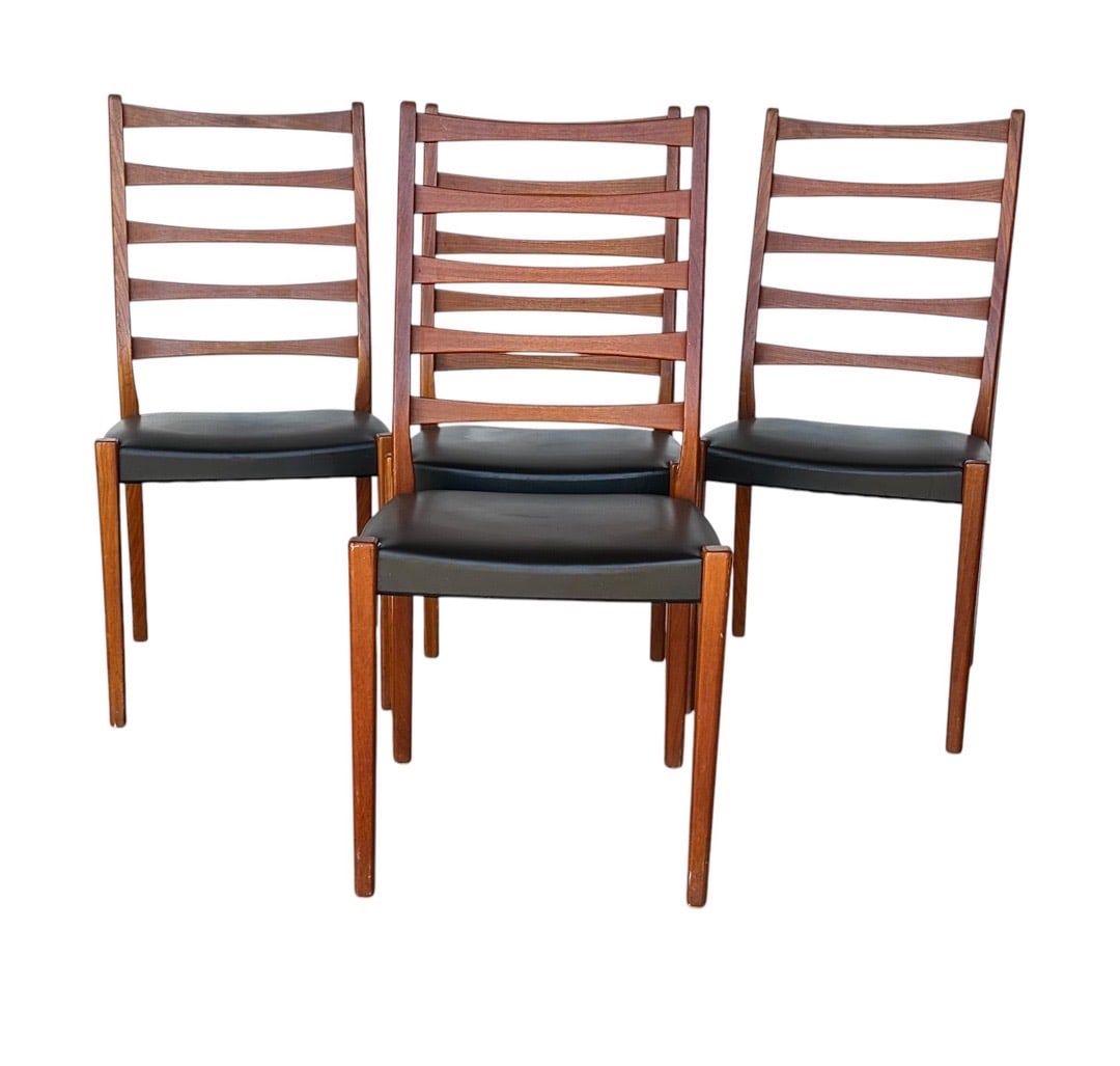 Svegards Markaryd, Teak and Leather Dining Chairs, Sweden: Svegards Markaryd, Teak and Leather Dining Chairs, Sweden. 30”H x 19.5”W x 21.5”D Seat: 18”H x 19”D