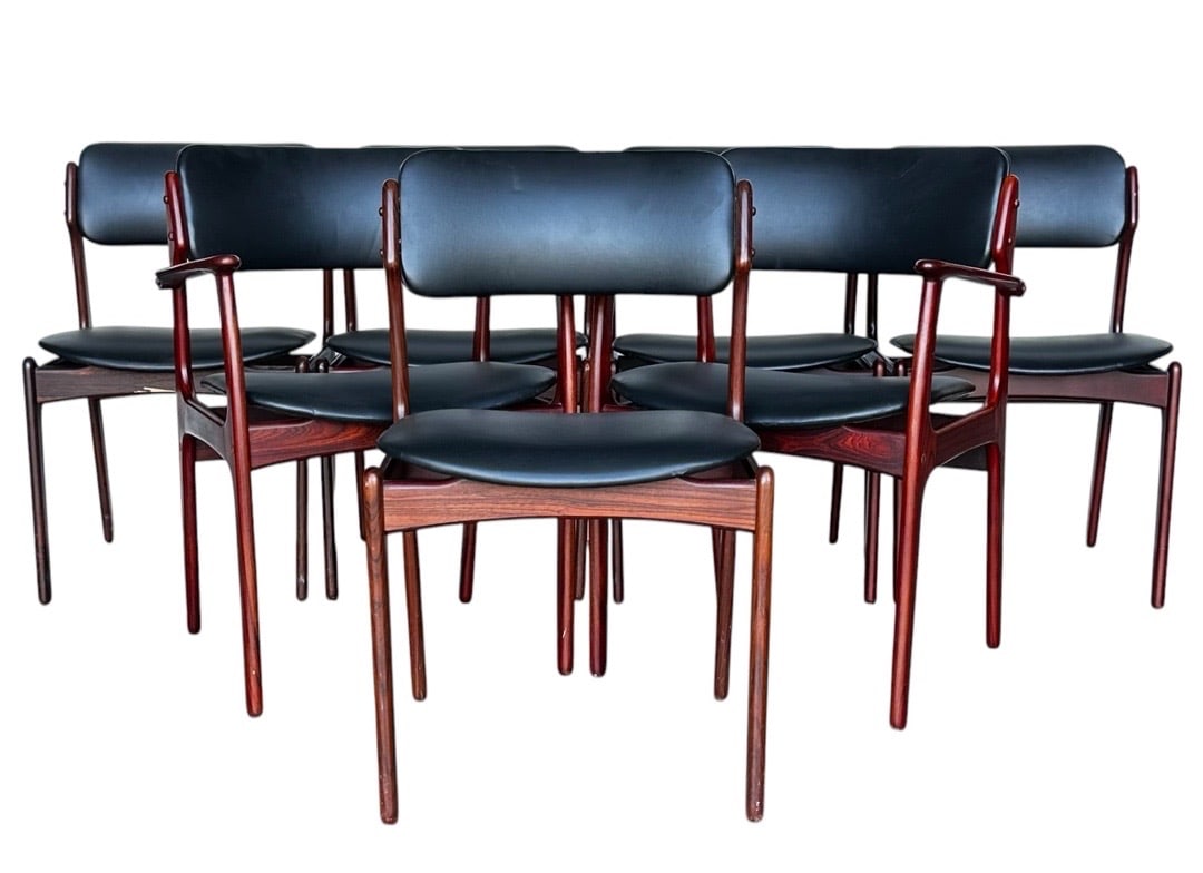 O.D. Møblerb, Rosewood and Leather Dining Chairs, Denmark: O.D. Møblerb, Rosewood and Leather Dining Chairs, Denmark. 31”H x 20”W x 20.5”D Seat: 17.75”H x 17”D