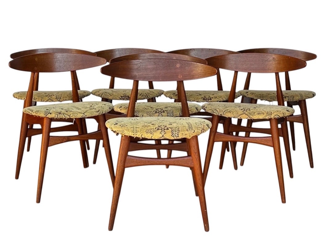 Hans J. Wegner for Carl Hansen & Son, Teak Dining Chairs, Denmark: Hans J. Wegner for Carl Hansen & Son, Teak Dining Chairs, Denmark. 29”H x 22”W x 18”D Seat: 16”H x 16”D