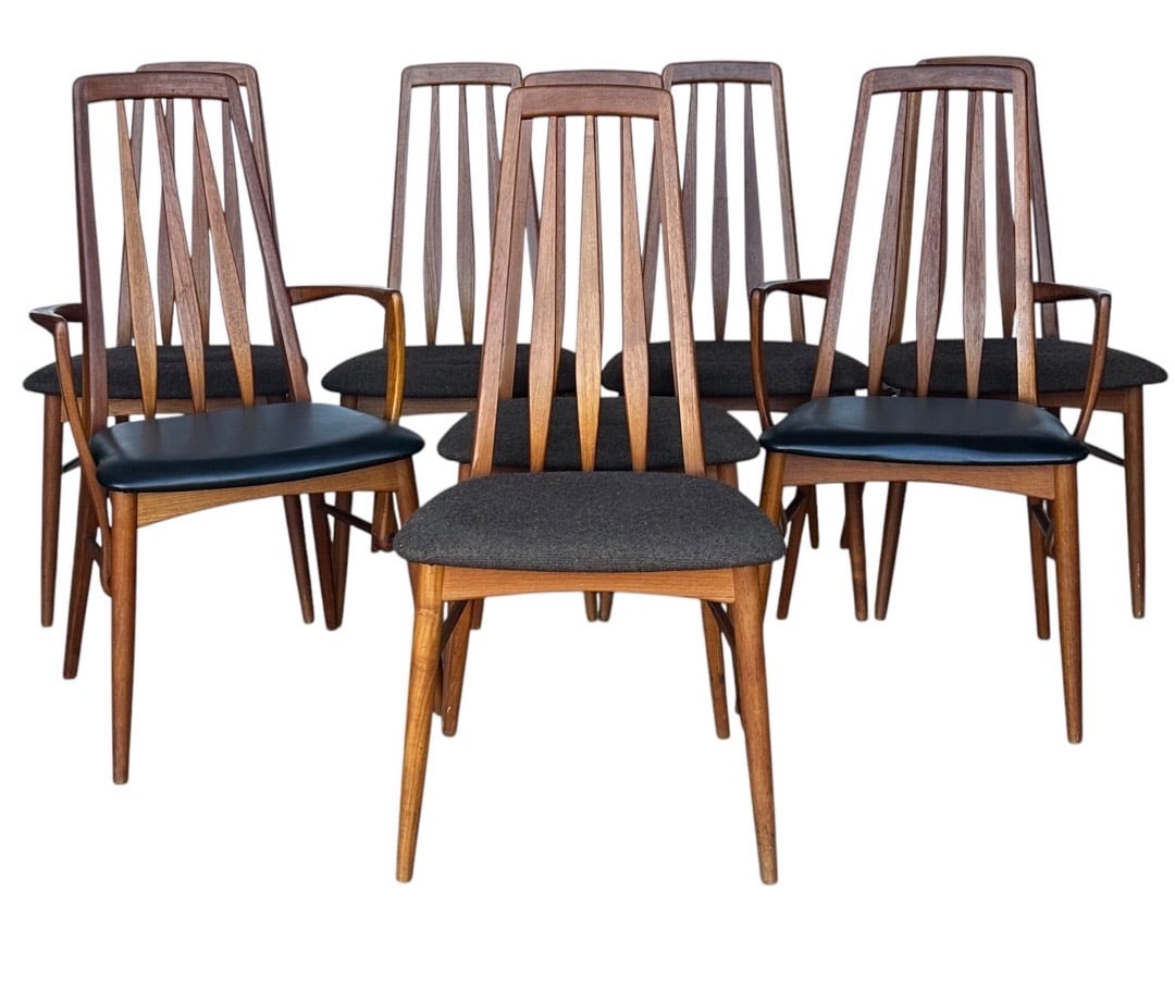 Niels Koefoeds Hornslet, 'Eva' Dining Chairs, Denmark: Niels Koefoeds Hornslet, 'Eva' Dining Chairs, Denmark. 38”H x 18.5”W x 20”D Seat: 18”H x 17”D
