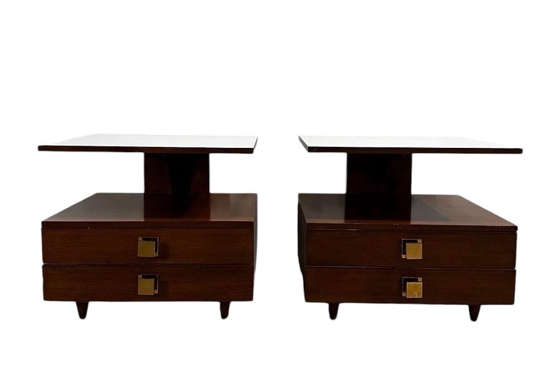 Mid-Century Modern Walnut Side Tables w/ White Laminate Top (1 of 7)