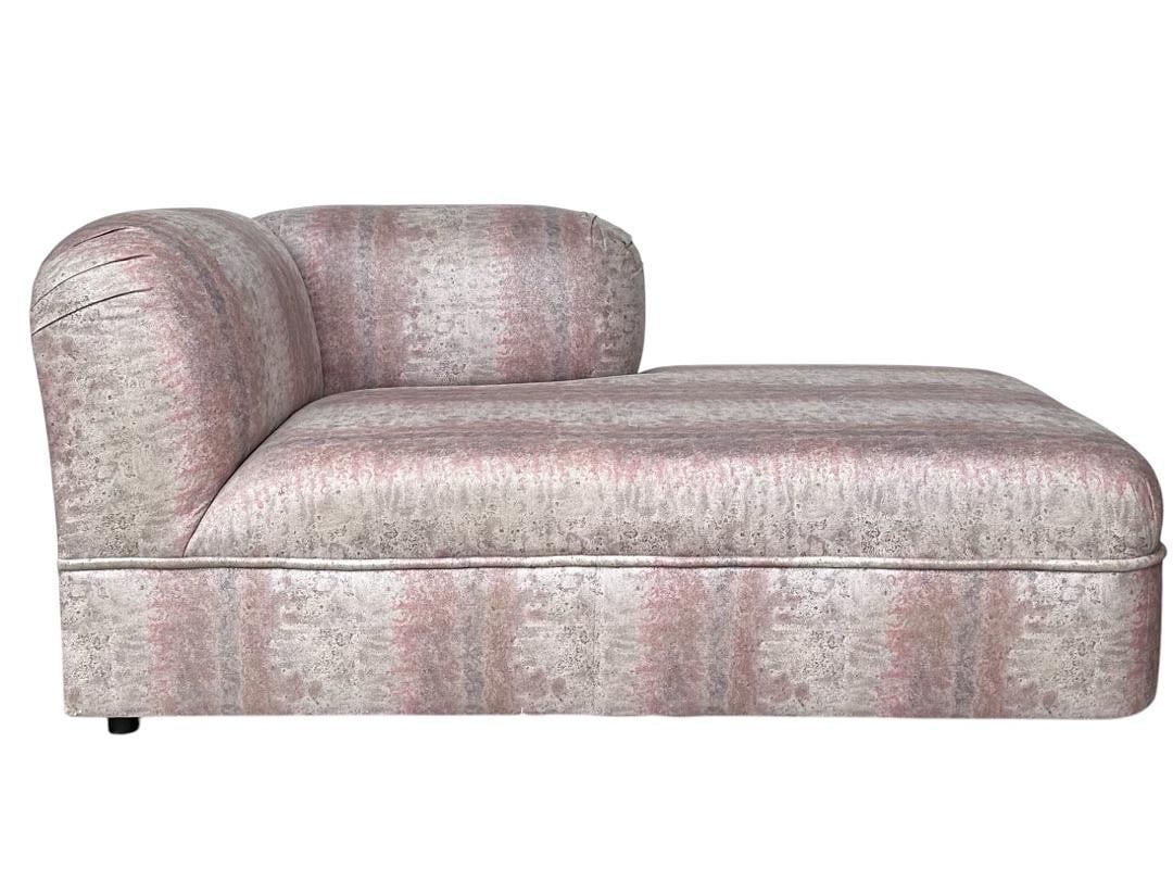 Style of Steve Chase, Post Modern Chaise Lounge, 1980s: Style of Steve Chase, Post Modern Chaise Lounge, 1980s. 30”H x 63”W x 35”D, Seat: 17”H x 52”DPLEASE BE ADVISED, THE JOLIET WAREHOUSE MUST BE VACATED BY MARCH 31ST. THEREF
