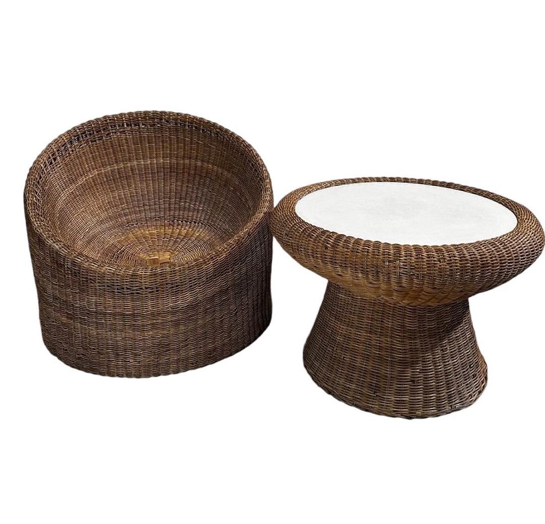 Attributed to Eero Aarnio, Rattan “Elephant Boot Chair” and Table (1 of 7)